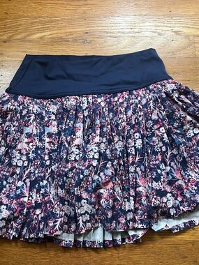 aerie Navy Floral Pleated Skirt/Skort with Pink Accents